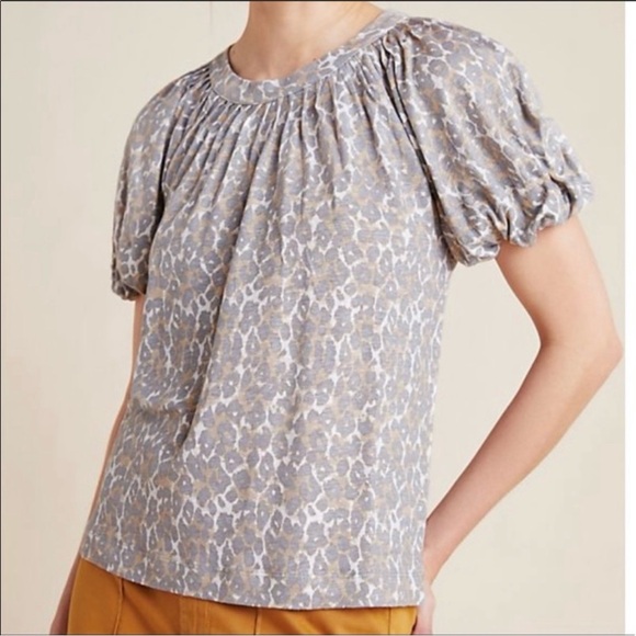 Anthropologie Maeve Puff Sleeve Leopard Print Top Medium - Picture 2 of 12